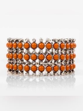 Plunder Rosie Kay Stretch Bracelet Silver Tone & Coral Color Stacked Beads New
